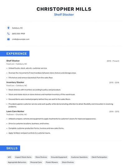 Shelf Stocker Resume