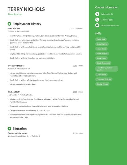 Shelf Stocker Resume
