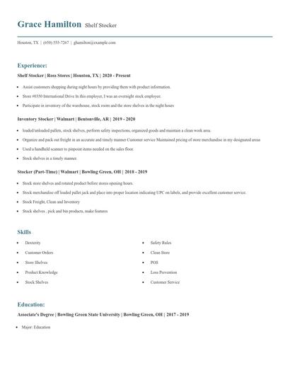 Shelf Stocker Resume