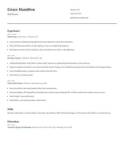 Shelf Stocker Resume