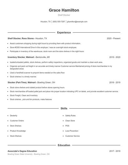 Shelf Stocker Resume