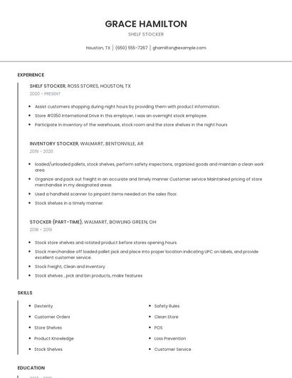 Shelf Stocker Resume