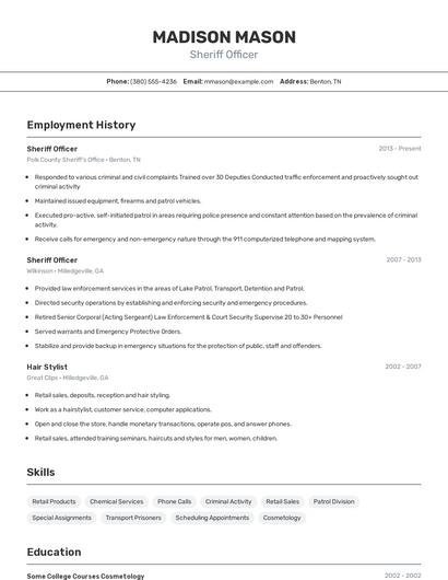 Sheriff Officer Resume