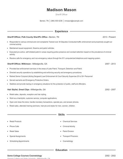 Sheriff Officer Resume