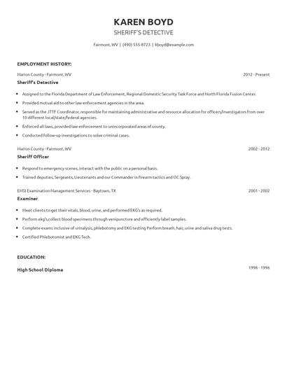 Sheriff's Detective Resume