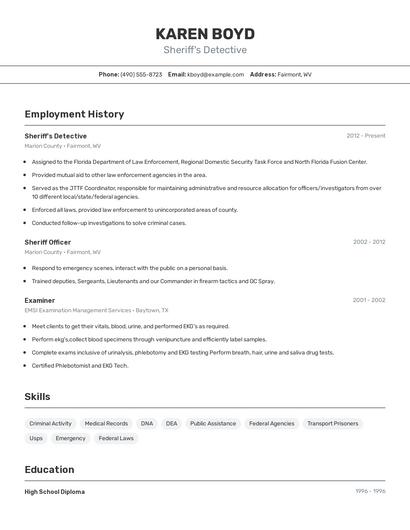 Sheriff's Detective Resume