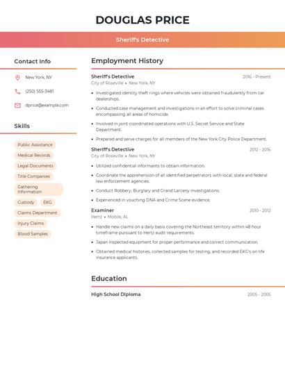Sheriff's Detective Resume