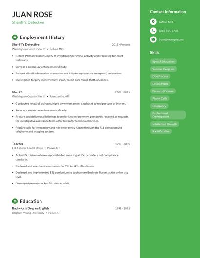 Sheriff's Detective Resume