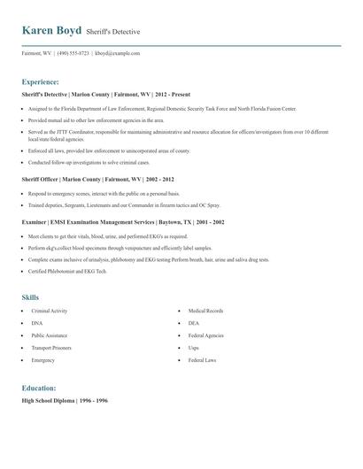 Sheriff's Detective Resume