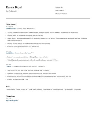 Sheriff's Detective Resume