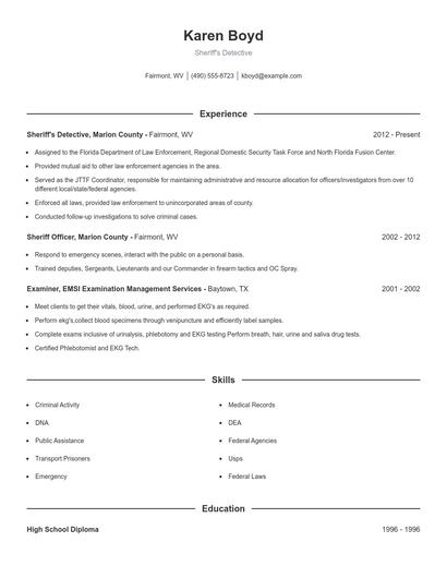 Sheriff's Detective Resume
