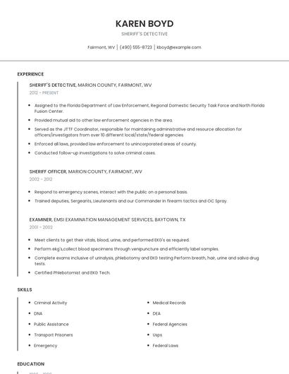 Sheriff's Detective Resume