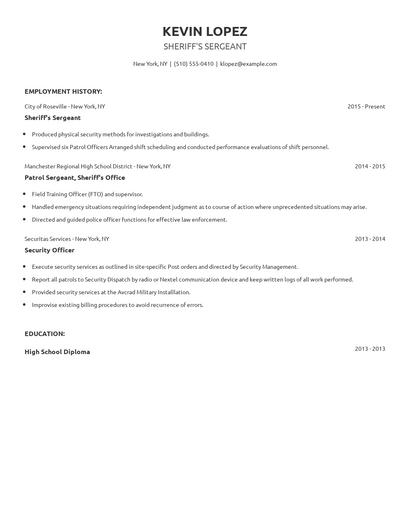 Sheriff's Sergeant Resume