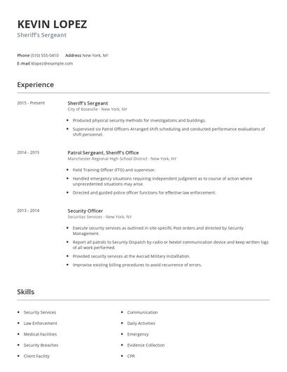 Sheriff's Sergeant Resume