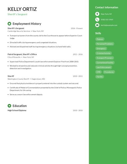 Sheriff's Sergeant Resume