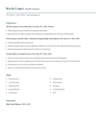Sheriff's Sergeant Resume