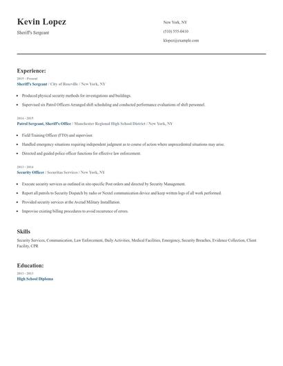 Sheriff's Sergeant Resume
