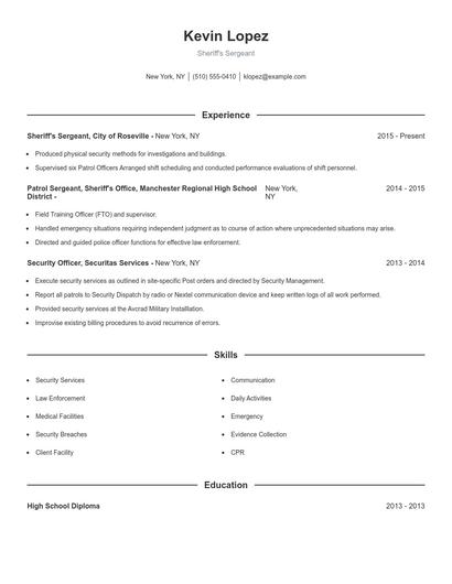 Sheriff's Sergeant Resume