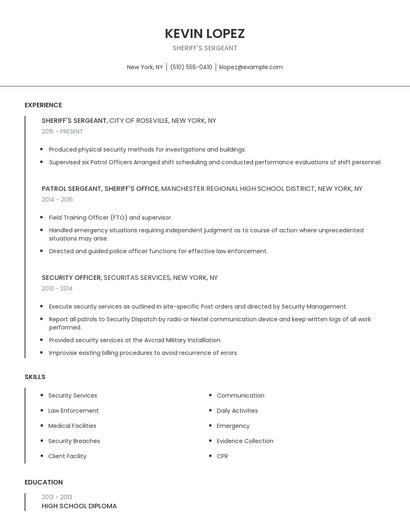 Sheriff's Sergeant Resume