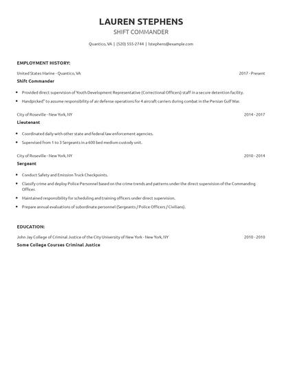 Shift Commander Resume