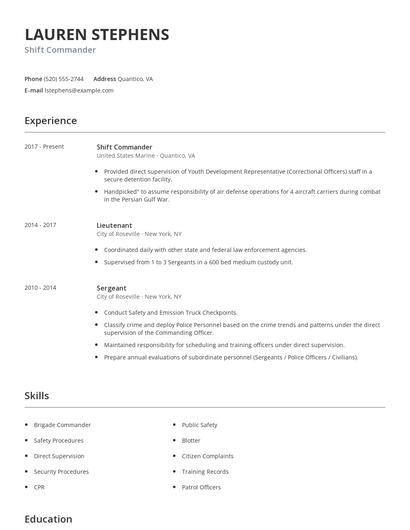 Shift Commander Resume