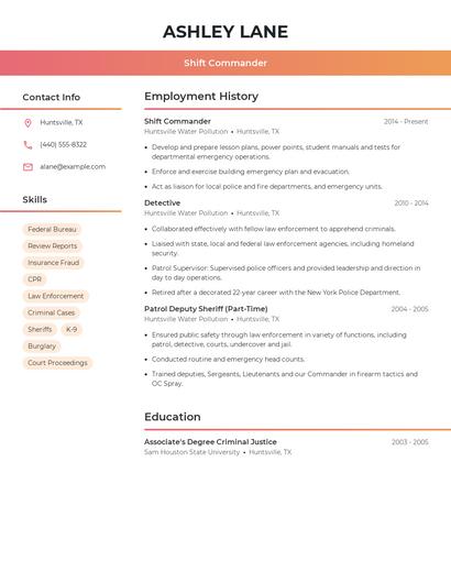 Shift Commander Resume