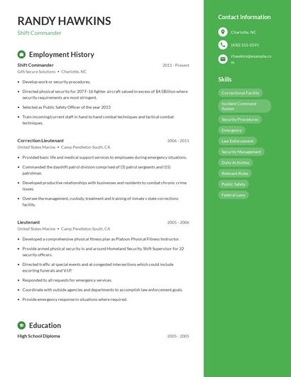 Shift Commander Resume