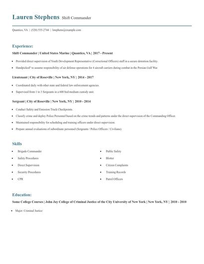 Shift Commander Resume