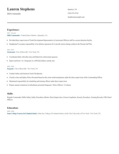 Shift Commander Resume