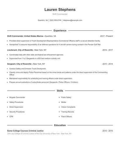 Shift Commander Resume