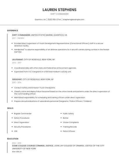 Shift Commander Resume