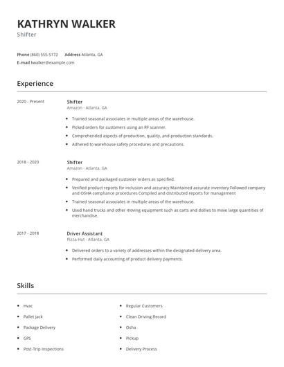 Shifter Resume