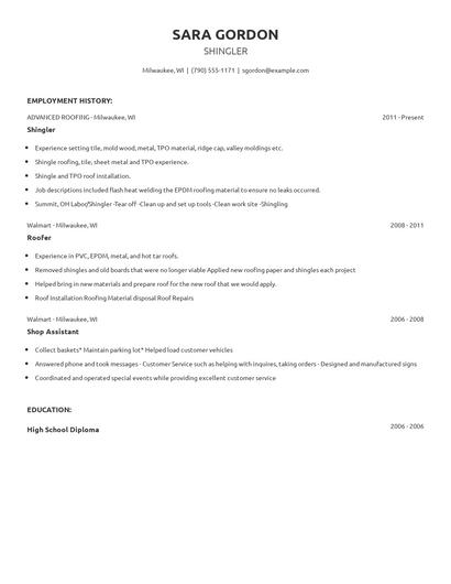 Shingler Resume