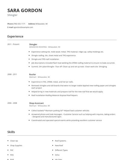 Shingler Resume