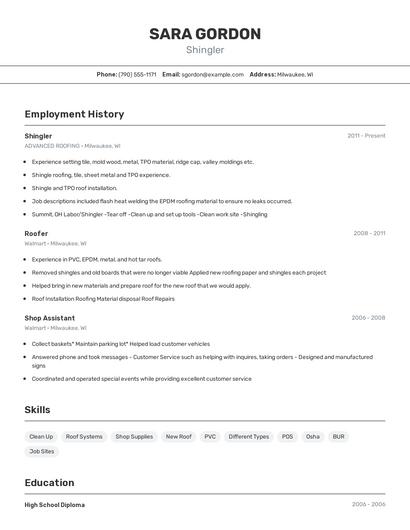 Shingler Resume
