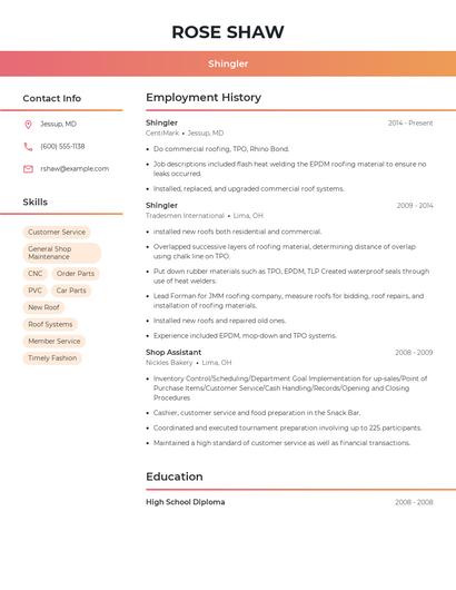 Shingler Resume