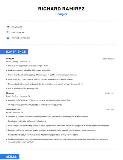 Shingler Resume