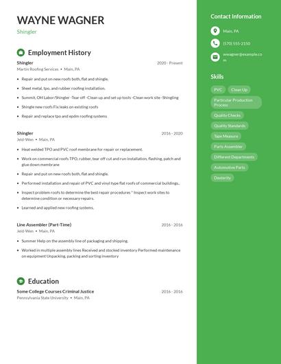 Shingler Resume