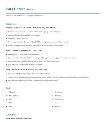Shingler Resume