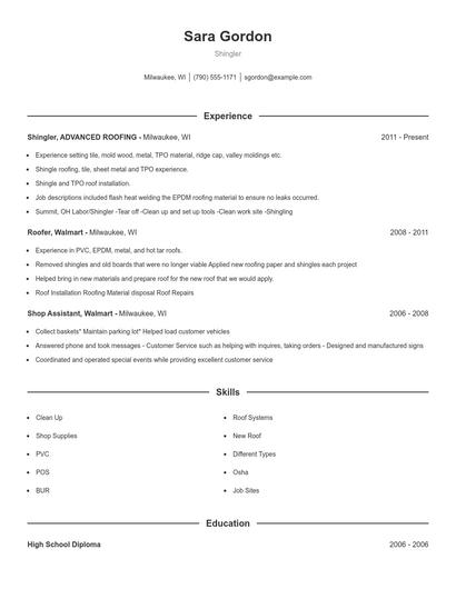 Shingler Resume
