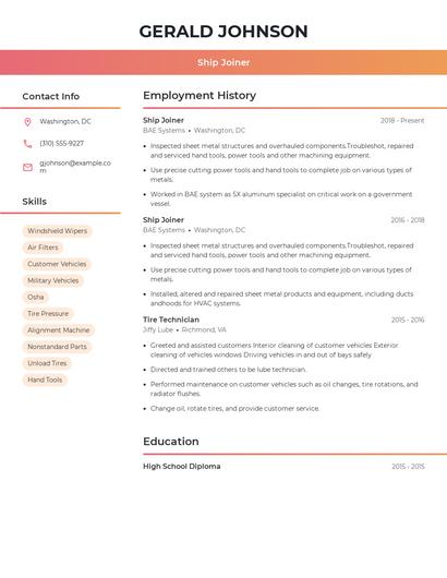 Ship Joiner Resume