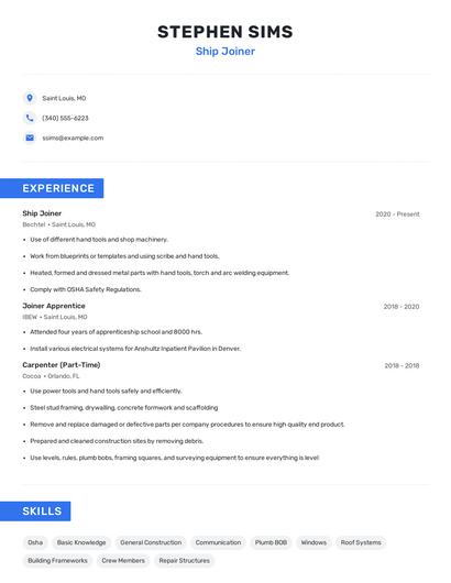 Ship Joiner Resume
