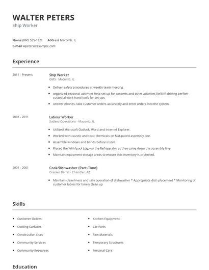 Ship Worker Resume