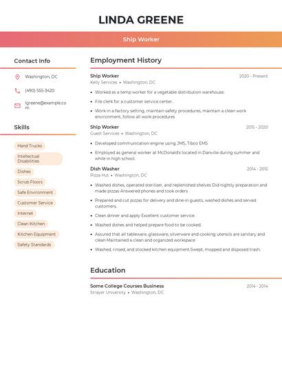 Ship Worker Resume