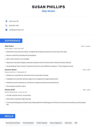 Ship Worker Resume