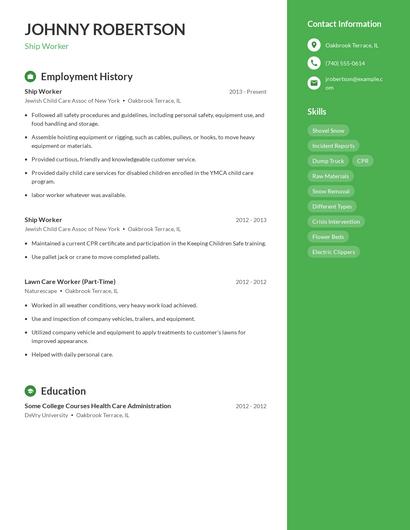 Ship Worker Resume