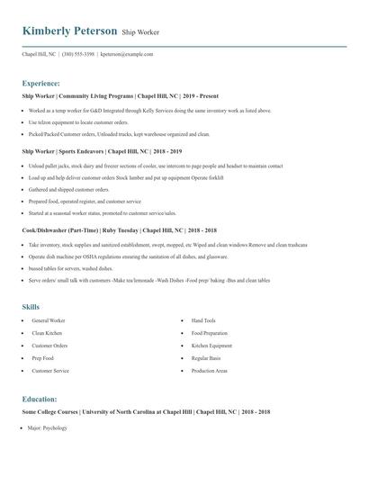 Ship Worker Resume