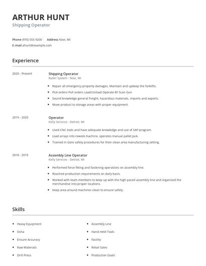 Shipping Operator Resume