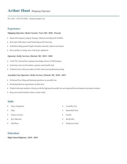 Shipping Operator Resume