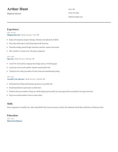 Shipping Operator Resume